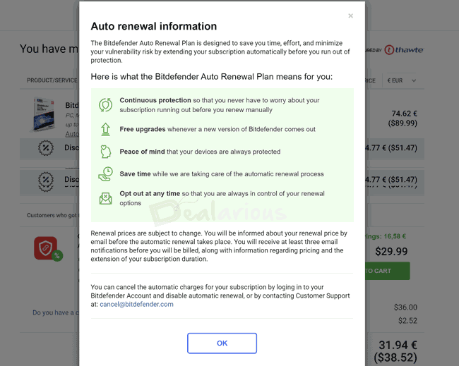 Bitdefender Auto-renewal notice