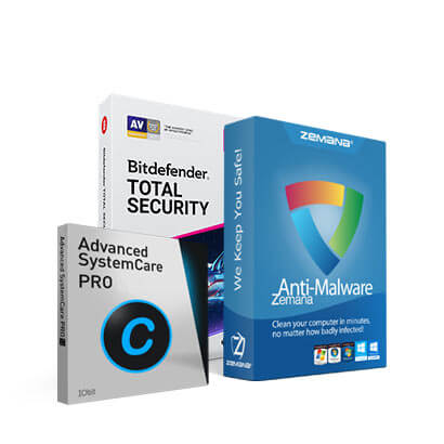 Bitdefender Total Security + Zemana Antimalware + ASC PRO