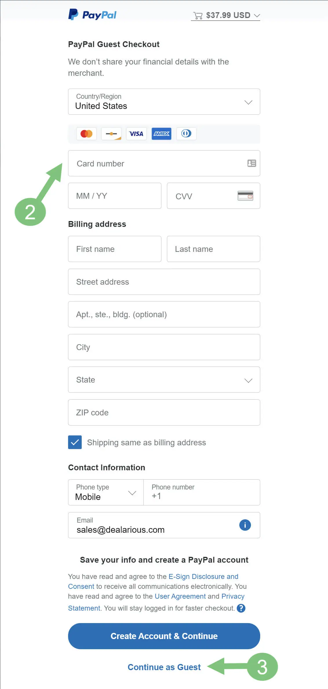 PayPal Payment as guest
